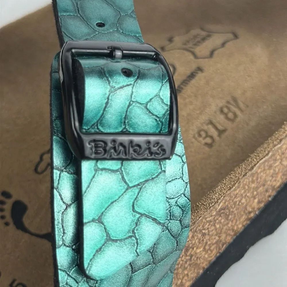 NWB Birkenstock Birki’s Sylt Metallic Turquoise Croc Embossed Sandals 38 US 7 - Picture 9 of 14
